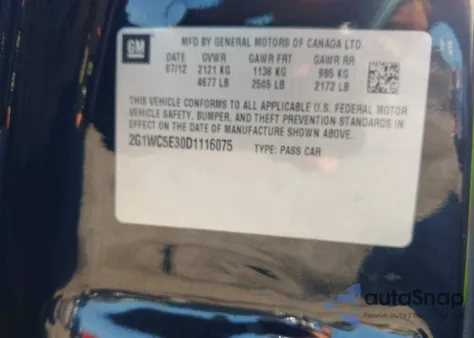 2013 Chevrolet Impala Ltz z USA, uszkodzony, nr VIN 2G1WC5E30D1116075